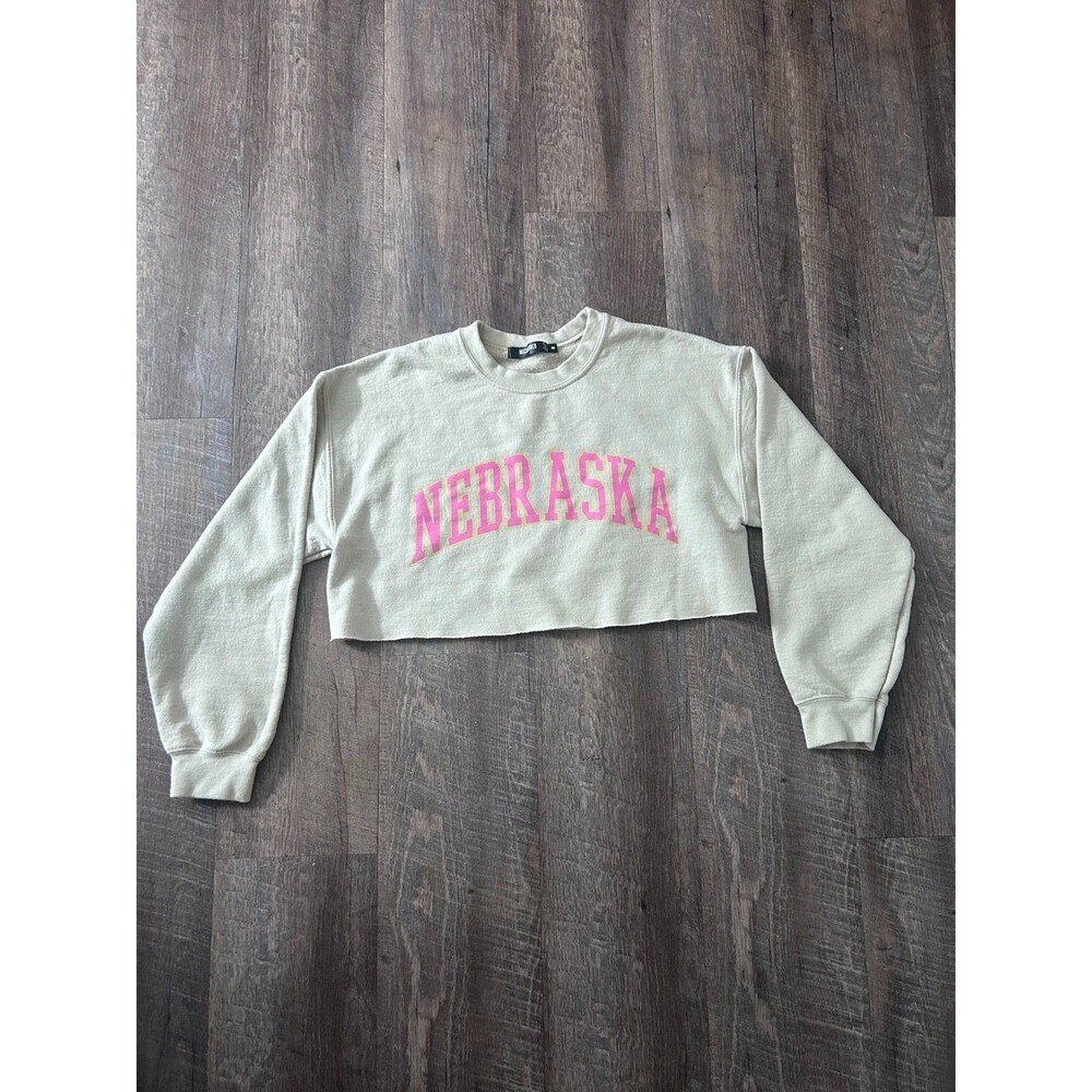 Missguided Nebraska Cropped Sweatshirt Women's Medium Tan/Beige